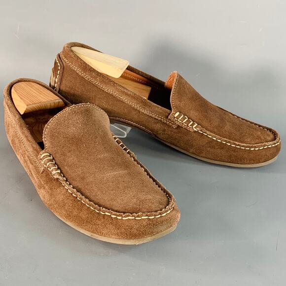 GINO ROSSI Size 10 Brown Contrast Stitch Suede Moccasin Loafers - Picture 1 of 8